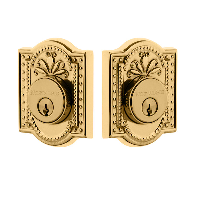 Nostalgic Warehouse Meadows Plate Double Cylinder Deadbolt, 2.75, Polished Brass