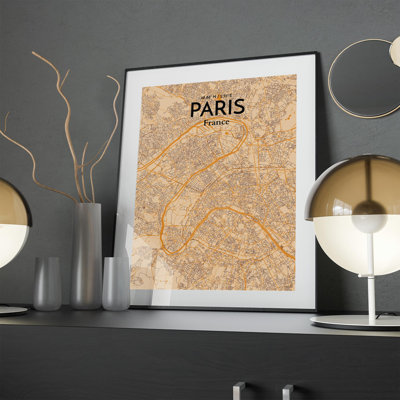 Paris City Map In Vintage - No Frame Print