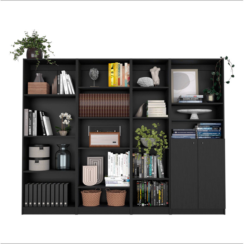 Ensemble de salon noir 4 pièces avec 4 bibliothèques