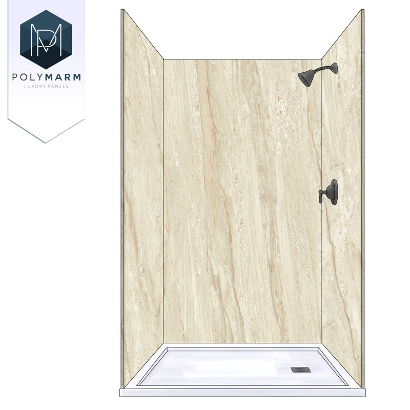 Polymarm 48" W 80" H 36" D Three Wall Composite Shower Wall Panel Surround, Diana Reale