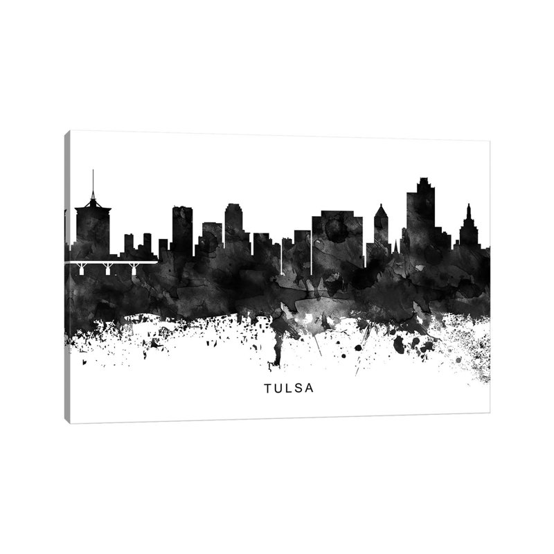 Tulsa Skyline Black & White by WallDecorAddict - Wrapped Canvas Print, 66.04 cm H x 45.72 cm W