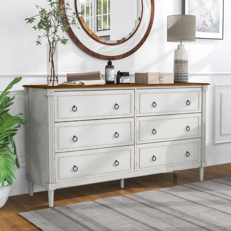 Amauris 60'' W 6 - Drawer Dresser, Brown/White