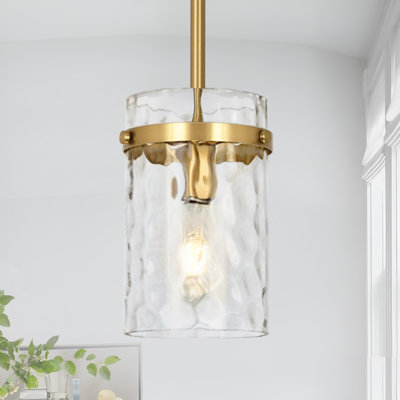 Levona 1 - Light Medium 5.1" Wide Cylinder Hammered Glass Kitchen Island Pendant