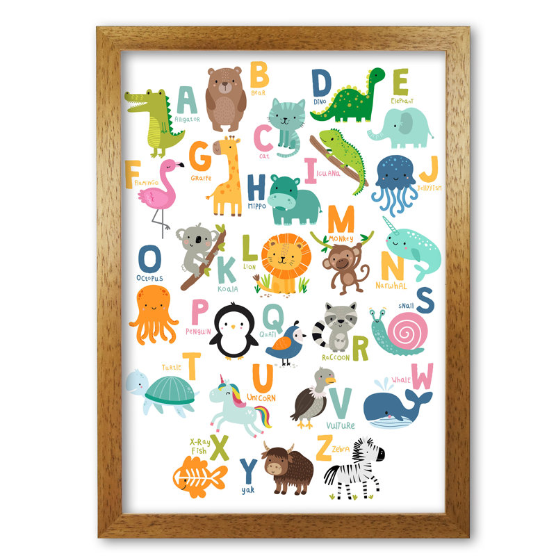 Animal Alphabet - Print, 85 cm H x 60 cm W x 5 cm D, Honey Oak Frame