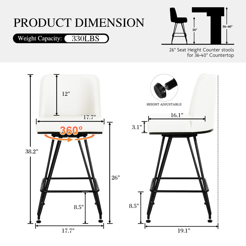 Tabouret de comptoir Meliton 26, Blanc, 3