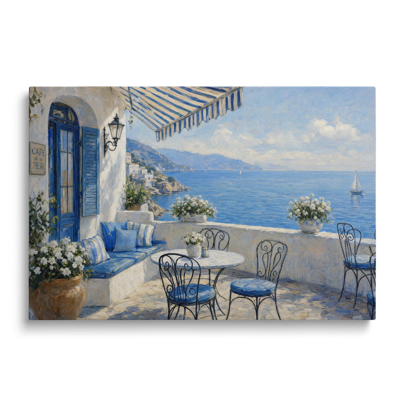 Reproduction sur toile d'une vue côtière de Santorin - 30 x 45 cm, H 12 po x l 18 po