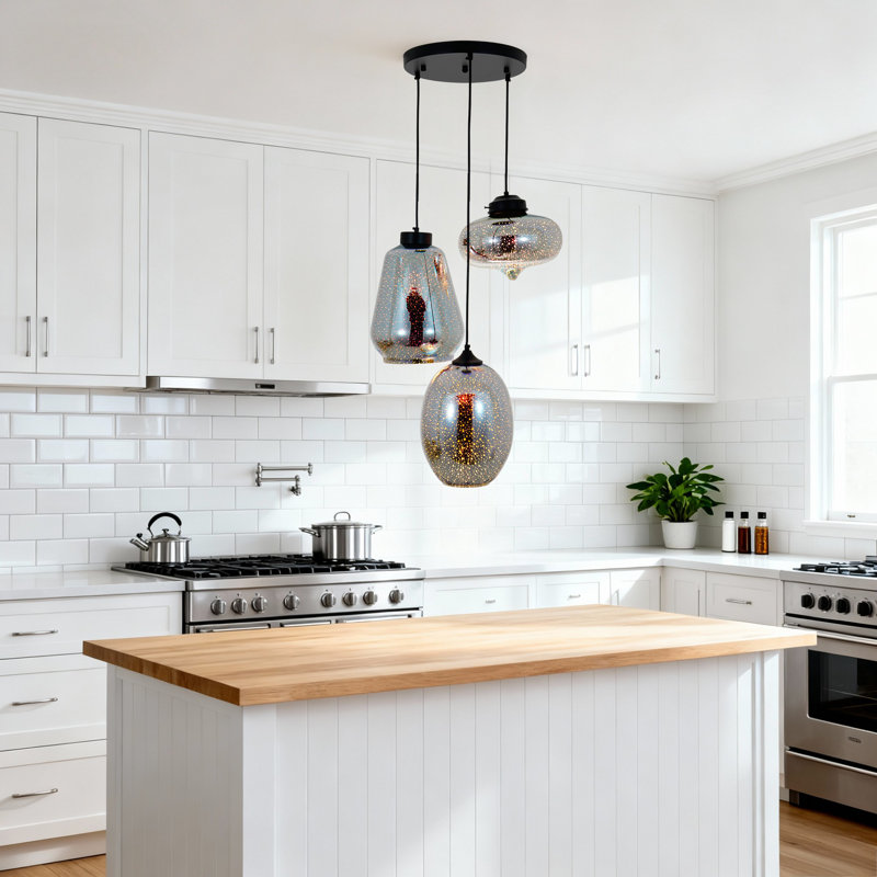 3 - Light Dimmable Glass Chandelier