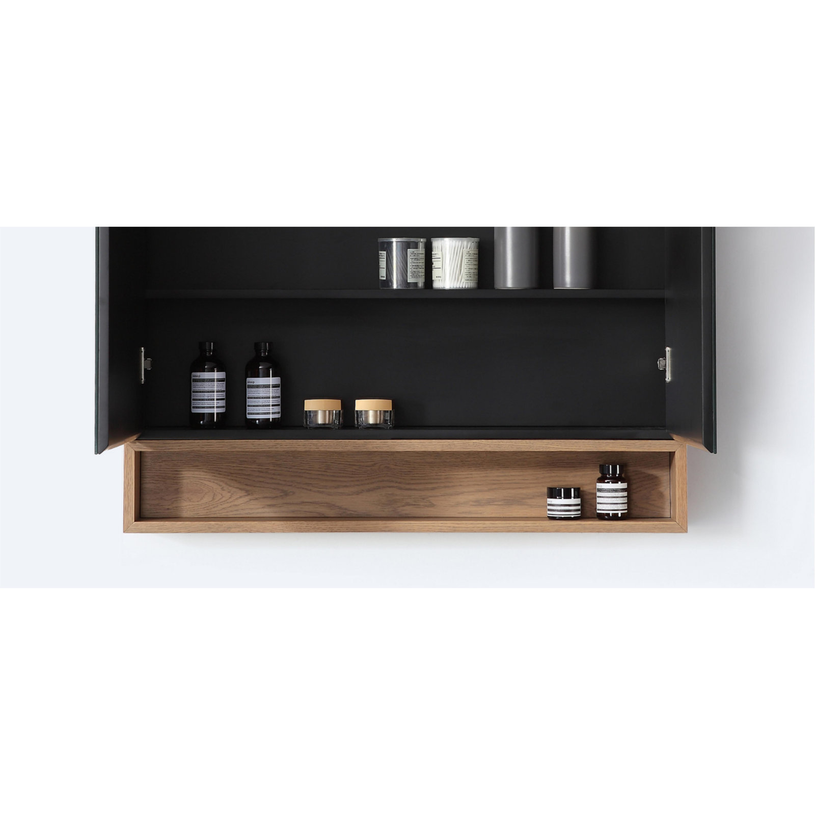Tito Surface Medicine Cabinet, Matte Black/Pecan Oak
