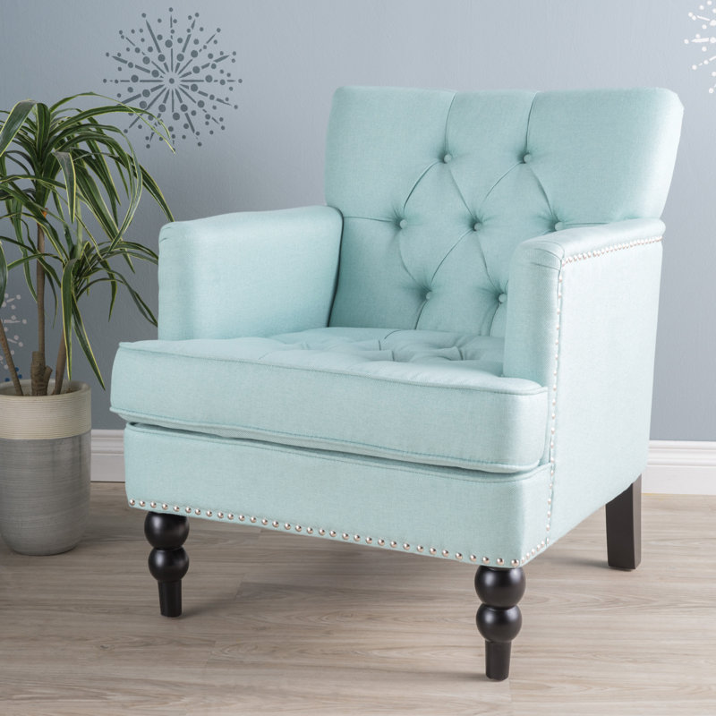 Fauteuil capitonné de 29,5 po de largeur avec garniture cloutée Cozine, 100 % polyester bleu clair