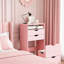 Coiffeuse 3 en 1 avec miroir rabattable et lumières, bureau de maquillage compact avec tabouret caché et tiroirs de rangement, rose-603824408