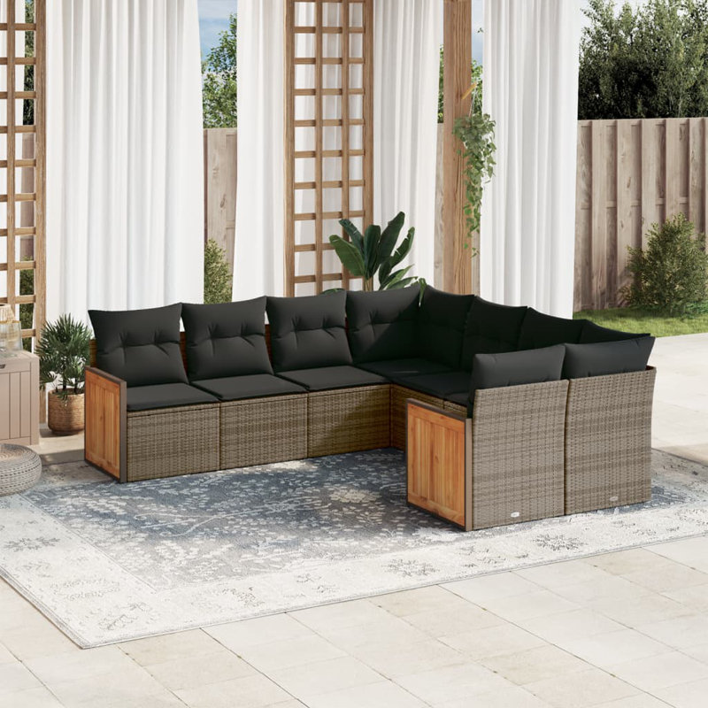 Vidaxl Garden Sofa Set Grey PE Rattan Large Removable Covers, Dark Gray Cushion/Gray Frame