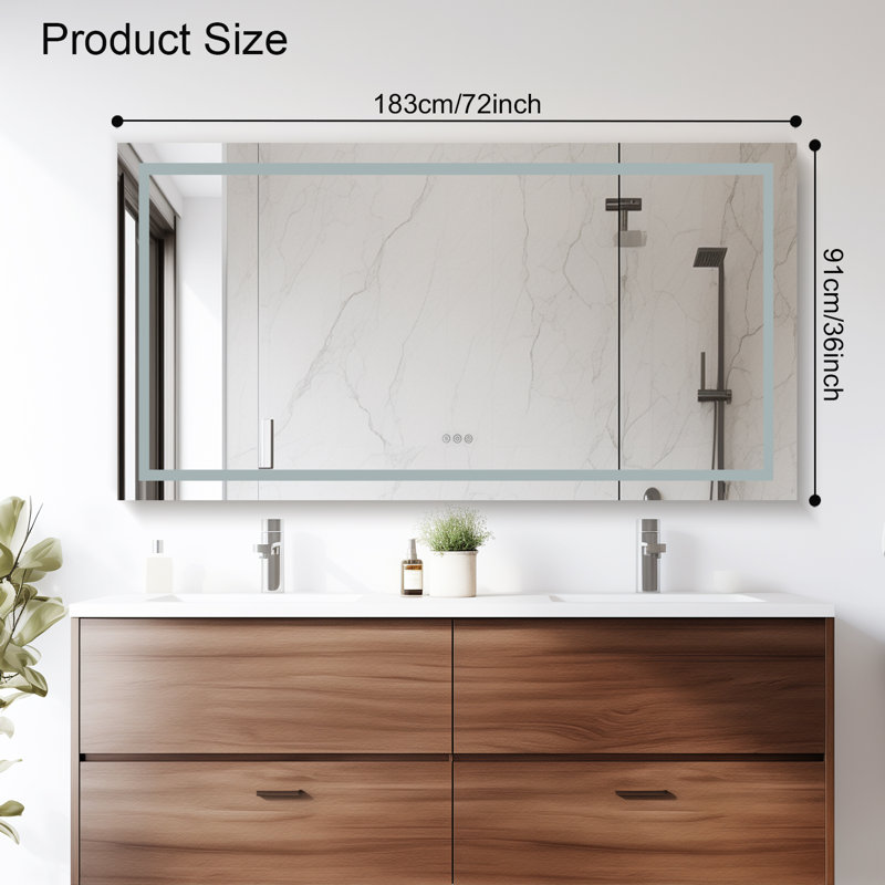 Frameless Led Bathroom Mirror,3 Colors Dimmable,anti-fog,memory Function,wall Mounted Lighted Vanity Mirror, 36" x 72"