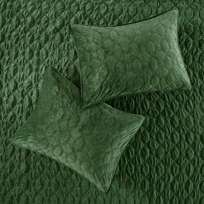 Green King Velvet Reversible Quilt Set with Shams