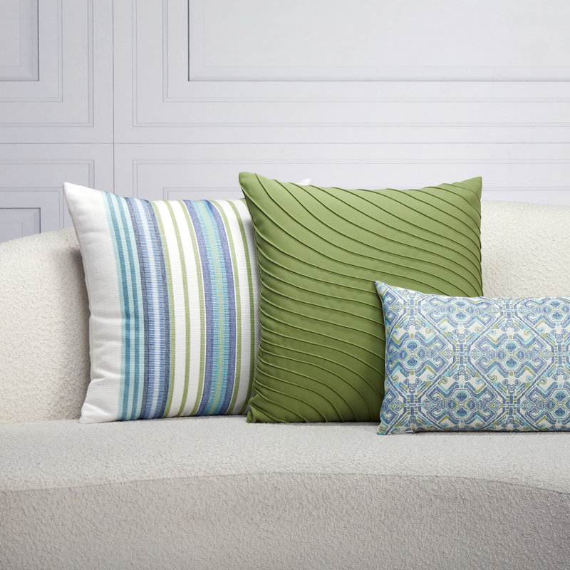 Summer Lumbar Indoor/Outdoor Pillow Cover & Insert, Aqua/Cobalt/Kiwi