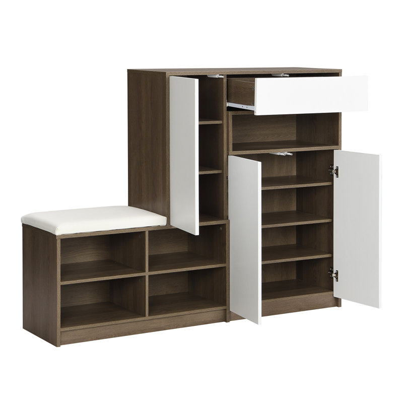 Banc de rangement pour chaussures 2 en 1 et armoires à chaussures, Blanc