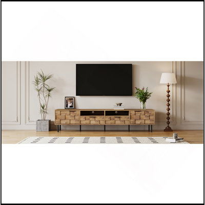 Meuble télé Mid-Century avec 2 tiroirs, console multimédia pour téléviseur de 85 po ou moins, centre de divertissement avec rangement pour le salon, la chambre à coucher et le cinéma maison