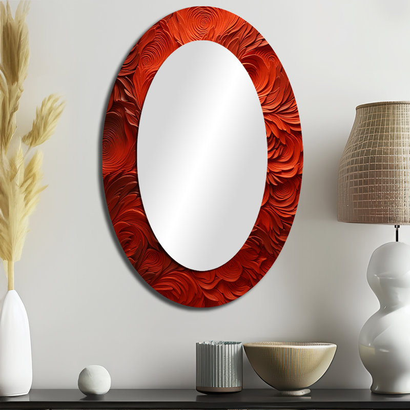 Volcanic Red Fusion Vector 2 - Modern Oval Wall Mirror, 36" H x 24" W