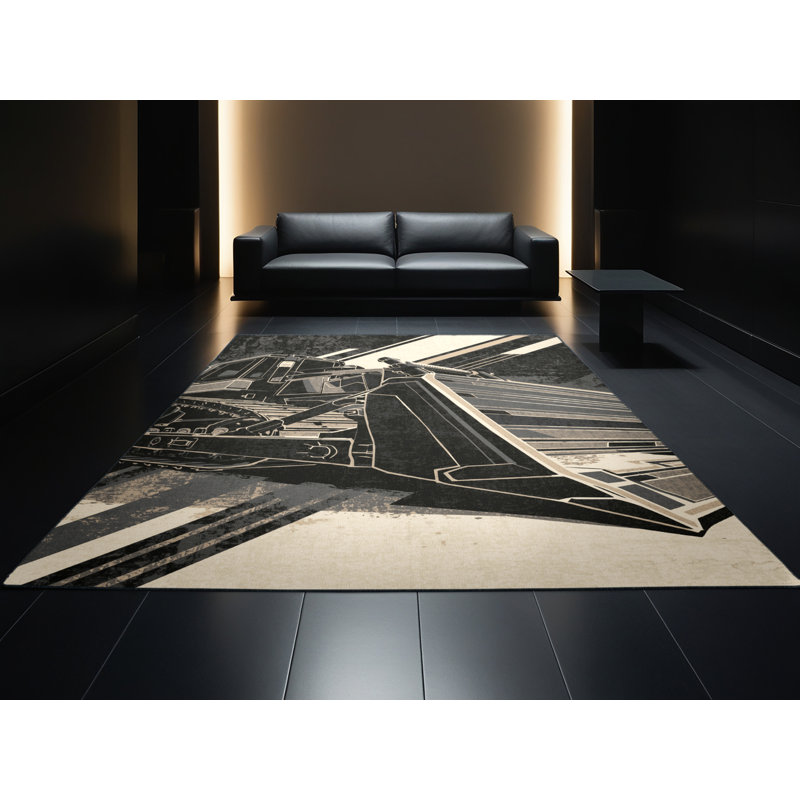 Machine Washable Vehicles And Transportation Bulldozer Construction Vehicle Industrial Block Print Rug in Brown – Black Binding
