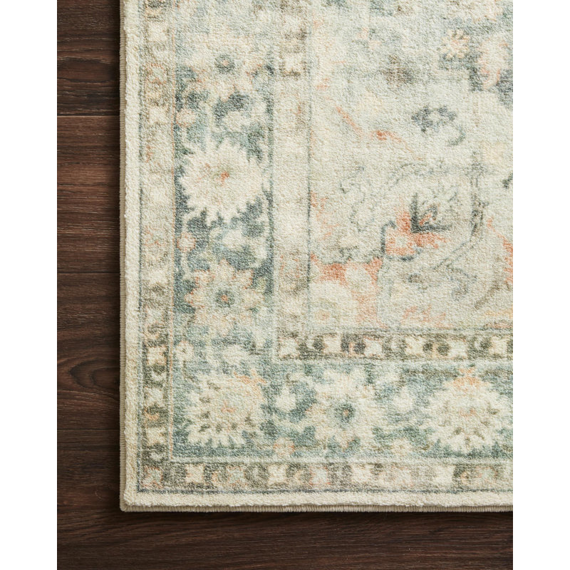 Oriental Teal/Ivory Area Rug, Rectangle 2'2" x 3'8"