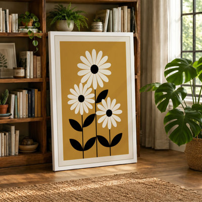 Three Daisies Ascending Retro - Wrapped Canvas