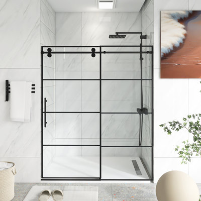 60" W X 72" H Single Sliding Framed Shower Door With Clear Tempered Glass