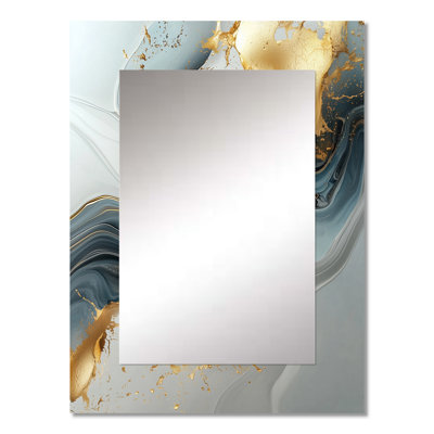 Marble And Liquid Ink Silent River II - Shapes Decorative Mirror, Gold Wall Mirror, Printed Metal Art
