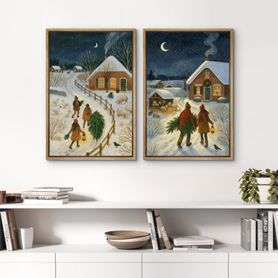 Hiver, impression sur toile encadrée, ensemble de 2 décorations murales de Noël