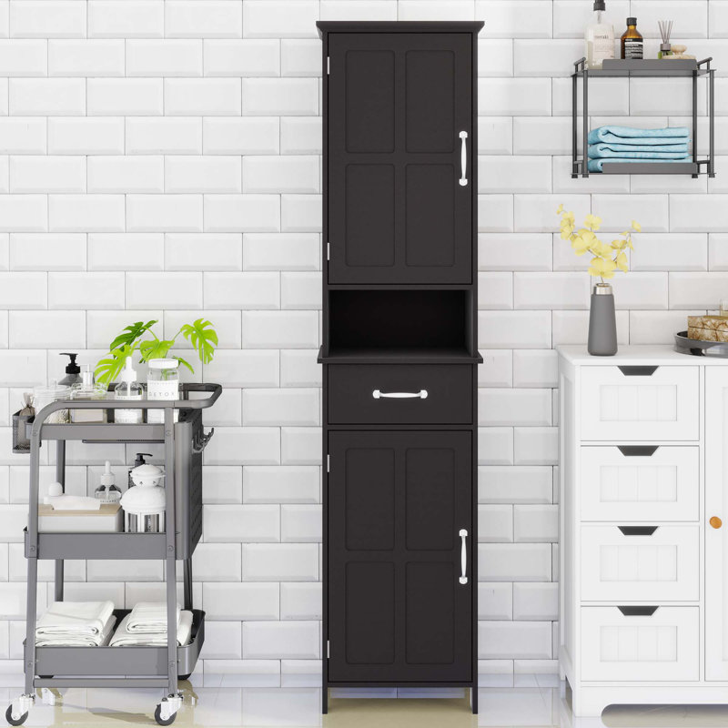 Armoire autoportante pour salle de bain, Noir, noir, noir, noir