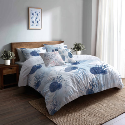Ensemble de 6 édredons Coastal - Coquillages de plage abstraits avec taies décoratives et coussins décoratifs
