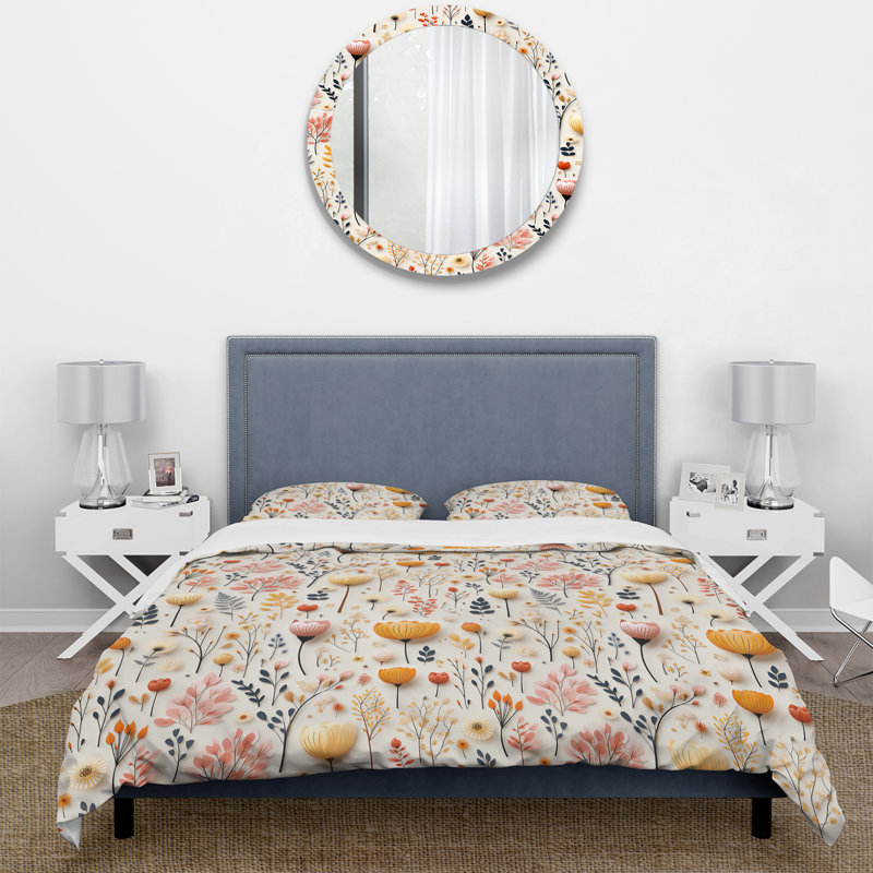 White Scandinavian Elegant Florals I - Ensemble de housse de couette à motif floral