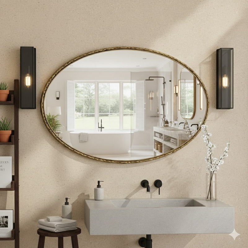 Iron Art Oval Retro Mirror, Gold