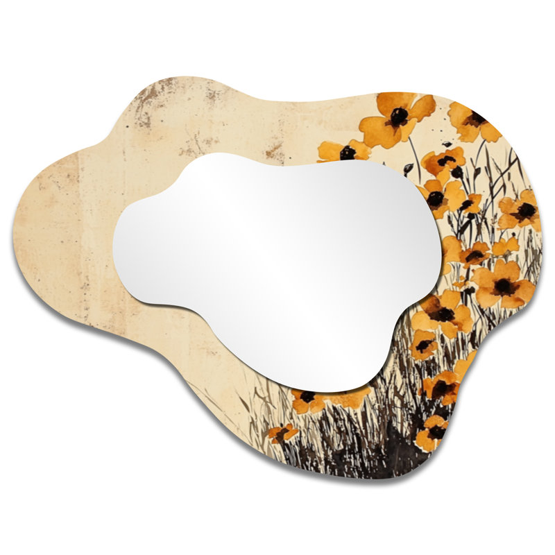 Miroir mural jaune à motif floral irrégulier, 27" x 35"