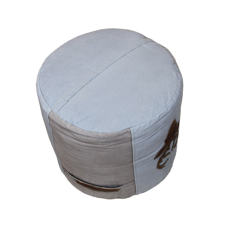 BBH HOMES HANDMADE ECO-FRIENDLY ROUND SHAPED CANVAS LEATHER BEIGE GRAY POUF - 18" x 18" x 18", Round Shape, Beige Gray Color, Plain Solid Design, Canvas Leather, Recycled Cotton Stuffed, Seating Pouf For Living Room, Study Room, Patio & Office