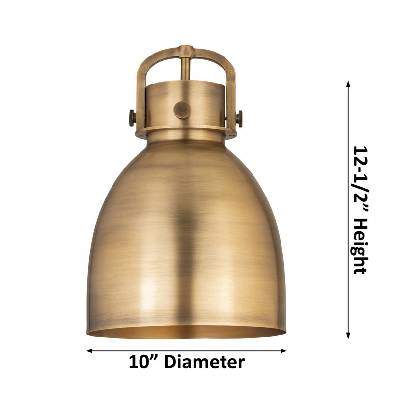 Metal Bell 1 Light Stem Hung Pendant, Brushed Brass, 12.5" H x 10" W x 10" D, Brushed Brass