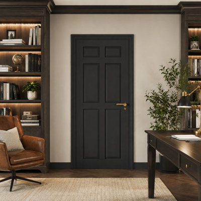30" x 80" Black Prefinished 6-Panel Solid Core Manufactured Wood Interior Door Slab for Bedroom, Closet, Pantry and Office, Without Frame and Hardware Kit