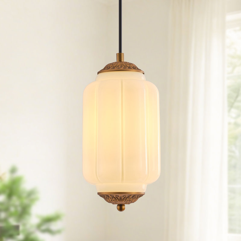 1-Light Novelty Slim Cylindrical Glass Pendant, White