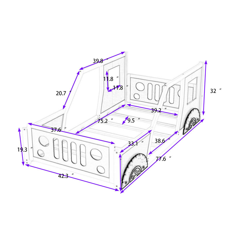Twin Size Car-Shaped Platform Bed with Wheels, Blue