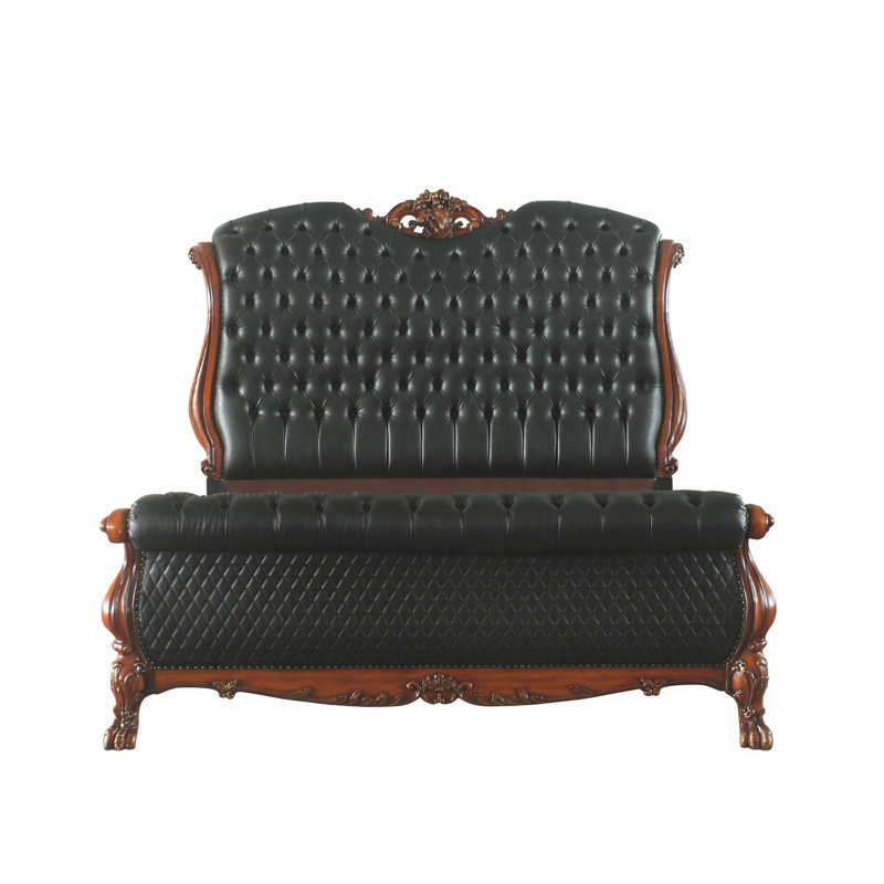 Adison Cherry Oak Vegan Leather Sleigh Bed