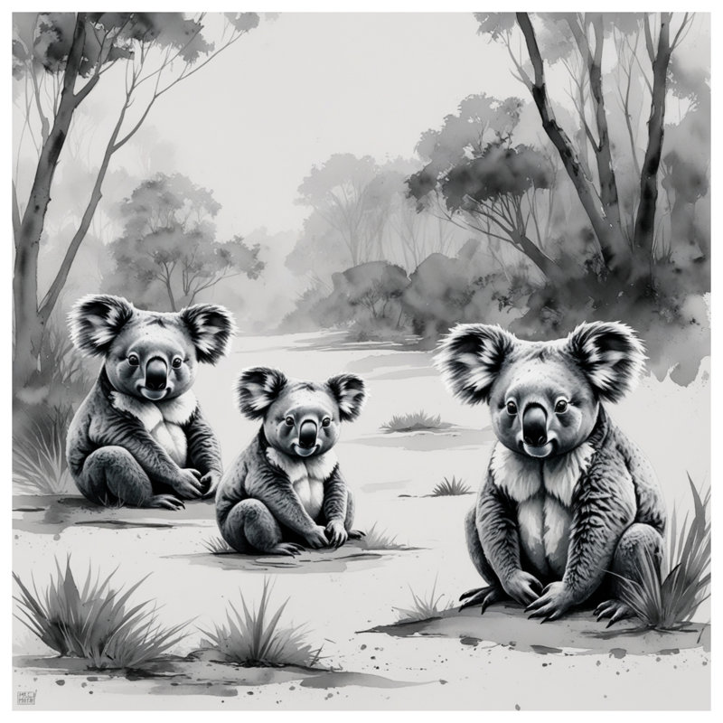 Rideaux Koalas In Forest Landscape, 50 po x 80 po - 1 panneau, Transparent
