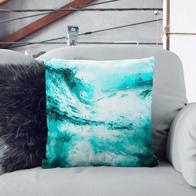Curled Wave In New Zealand In Abstract Square Throw Cushion, 55cm H x 55cm W x 20cm D, White