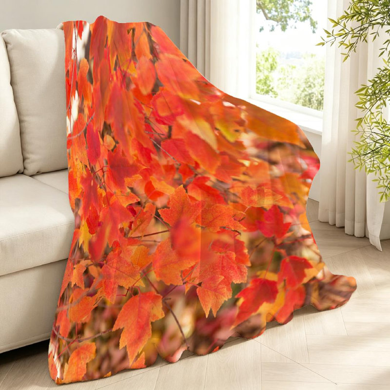 Jeté en molleton de flanelle orange ultra doux, imprimé de feuilles d'automne coloré sur un côté, Jeté 40 po x 50 po