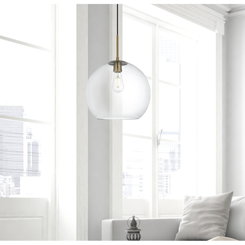 Luminaire suspendu sphérique simple à 1 lumière Snead, Transparent, H 73 po x l 13,8 po x P 13,8 po, Gold