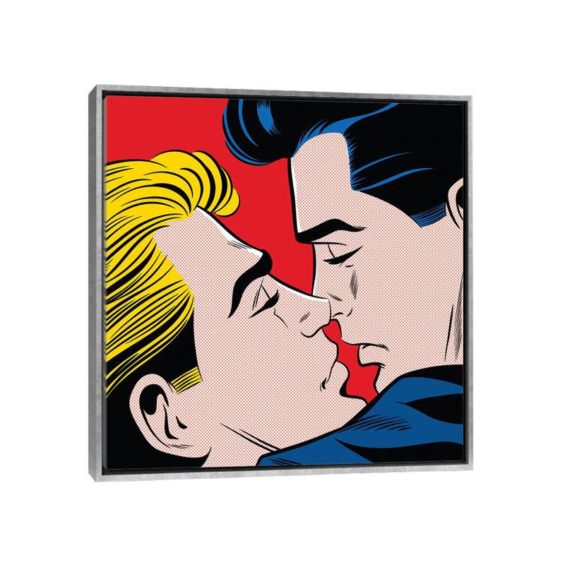 « Kiss » par Joseph McDermott-imprimé, H 37 po x l 37 po x P 1,5 po, Toile avec cadre argenté