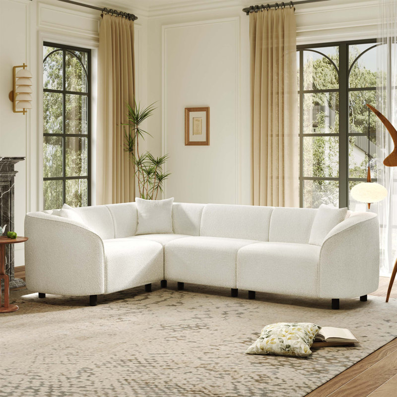 Canapé modulaire rembourré en L de 104 po Modena, Beige Boucle