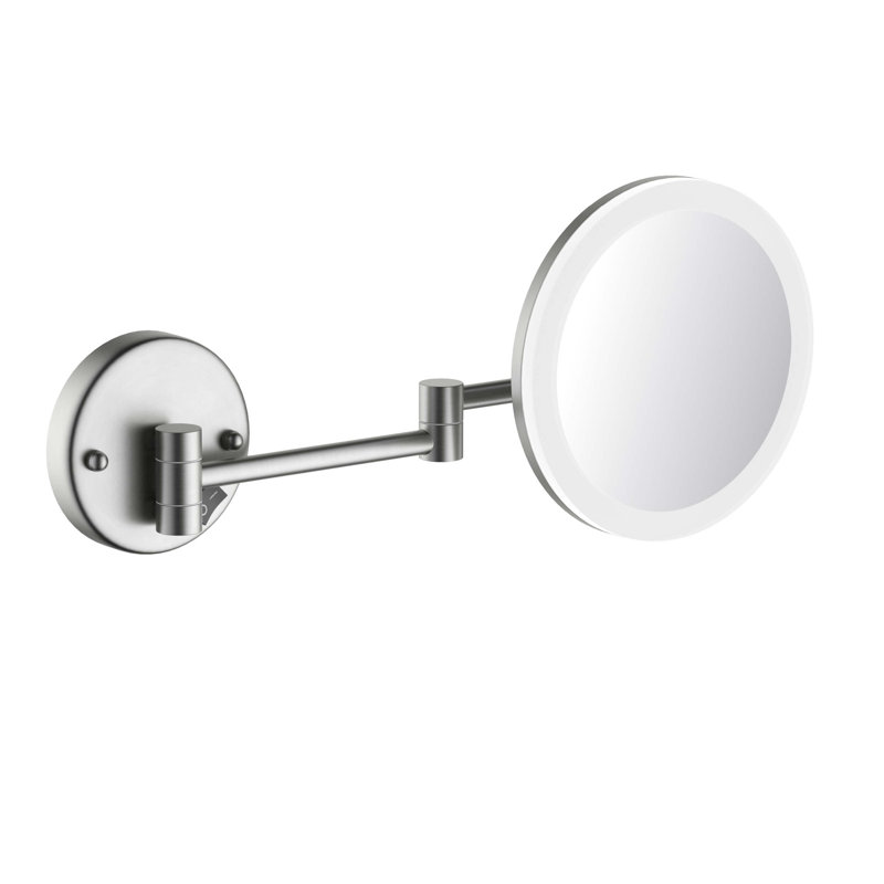 Circular LED Wall Mount One Side 5x Magnifying Makeup Mirror, Brushed Nickel