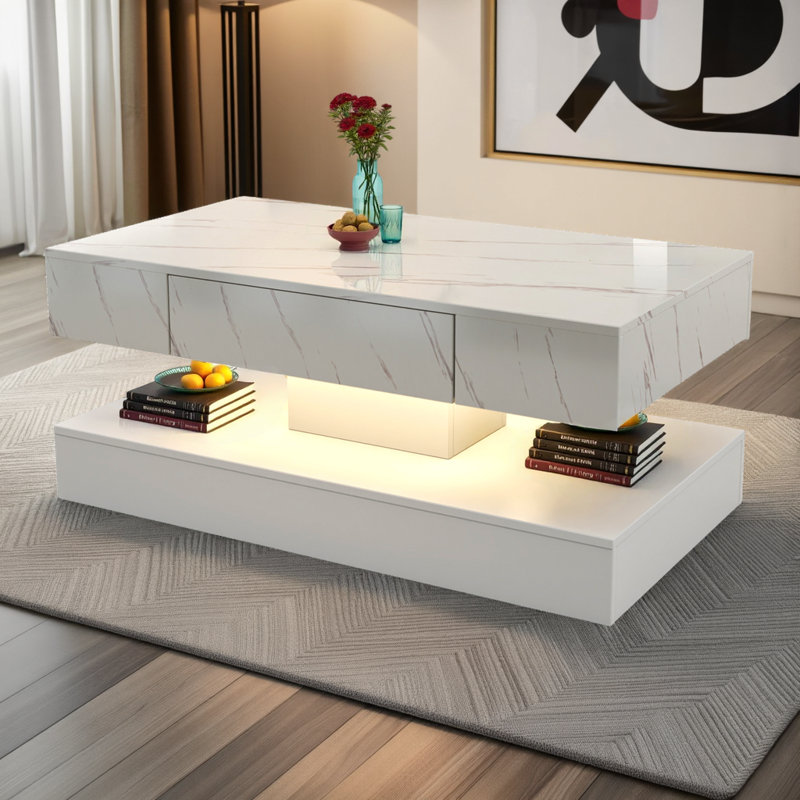 LED Coffee Table with Storage Drawer, Controlled Lights and Remote