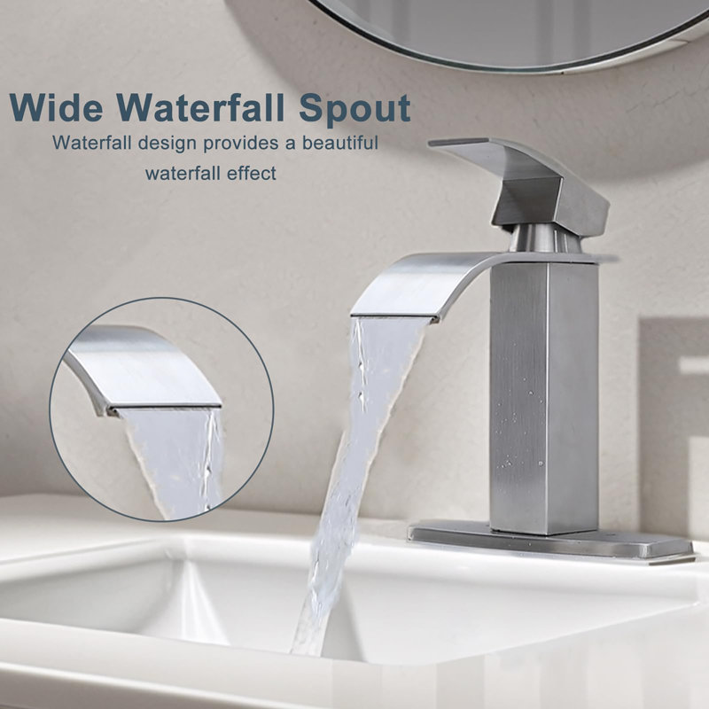 Single-Hole Single-handle Bathroom Faucet with Drain Assembly, Brushed Nickel