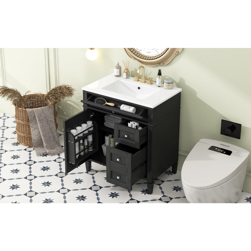 Meuble-lavabo de 30 po avec lavabo supérieur, Noir
