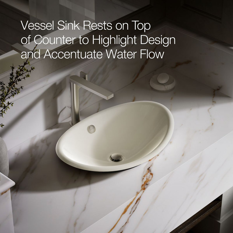 Iron Plains Metal Oval Vessel Bathroom Sink with Overflow, Biscuit