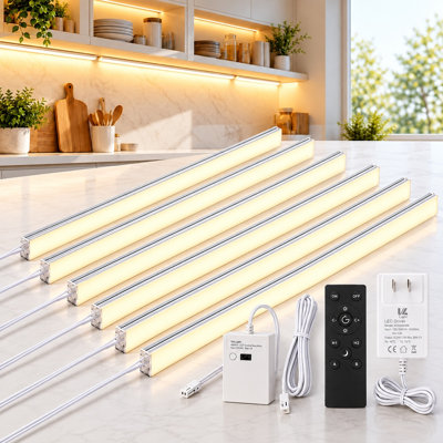 V4Light 6-Pack 12" Ultra-Slim LED Under Cabinet Lighting, 3-Sided Illumination, Dimmable & Color Temperature Adjustable, Touch & Remote Control, Linkable Light Bars for Kitchen, Closet & Shelves